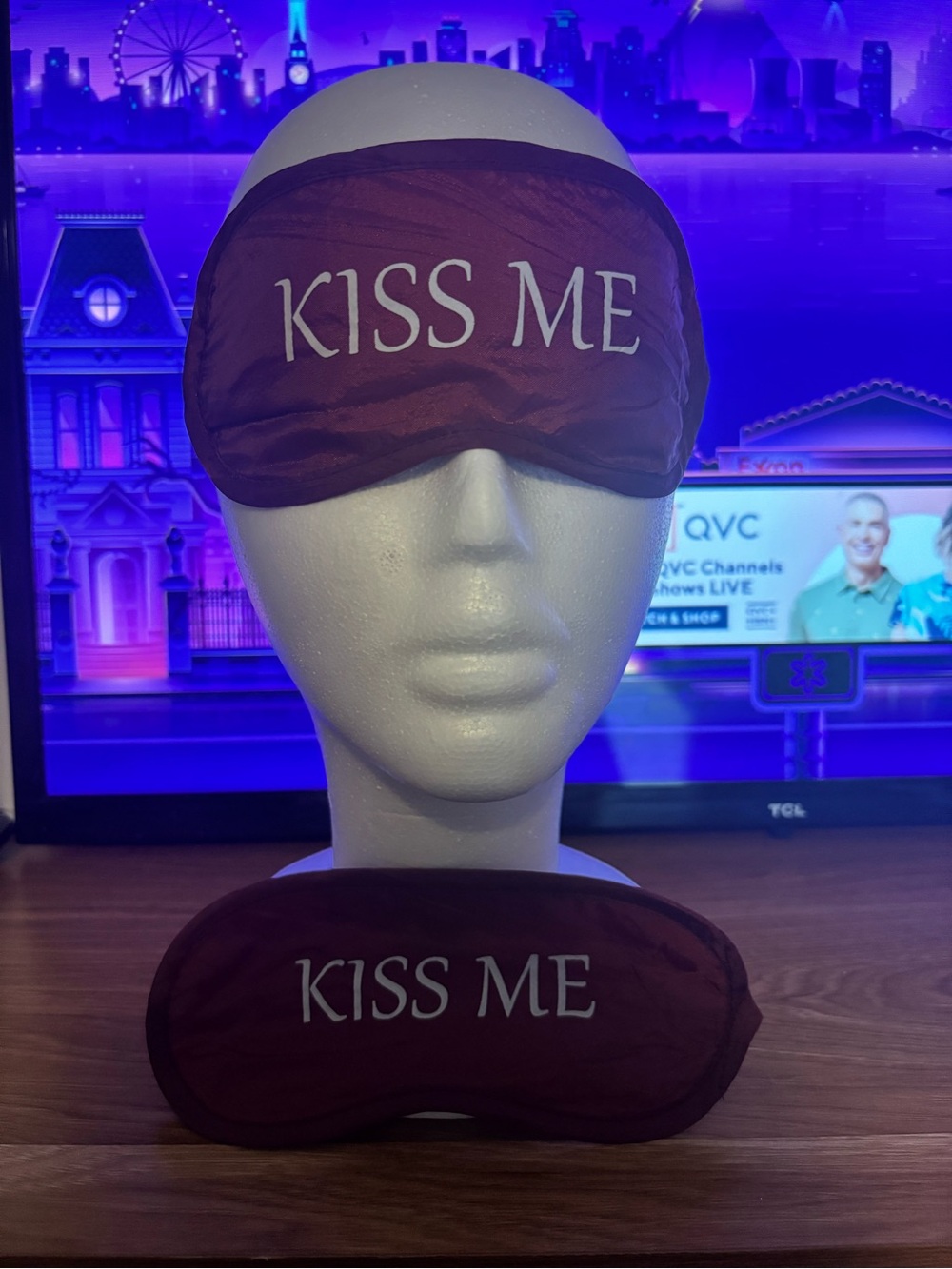 2 KISS ME Burgundy Sleep Mask for Men - Comfortable Black-Trim Eye Mask